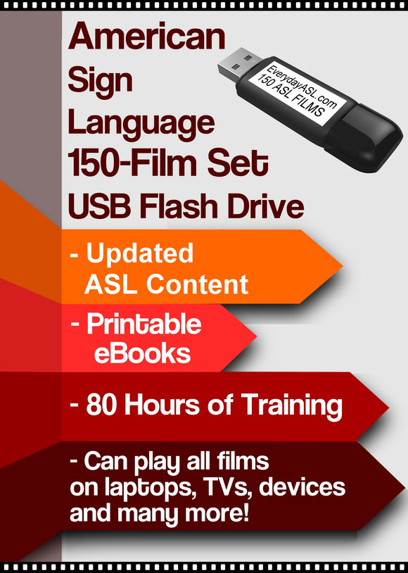 American Sign Language 150-Film Set USB Flash Drive + FREE S&H