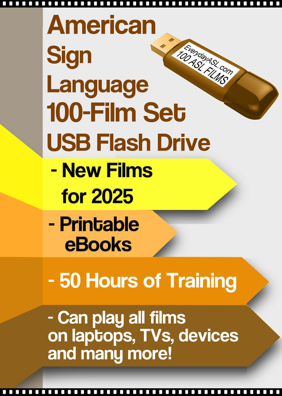 American Sign Language 100-Film Set USB Flash Drive + FREE S&H