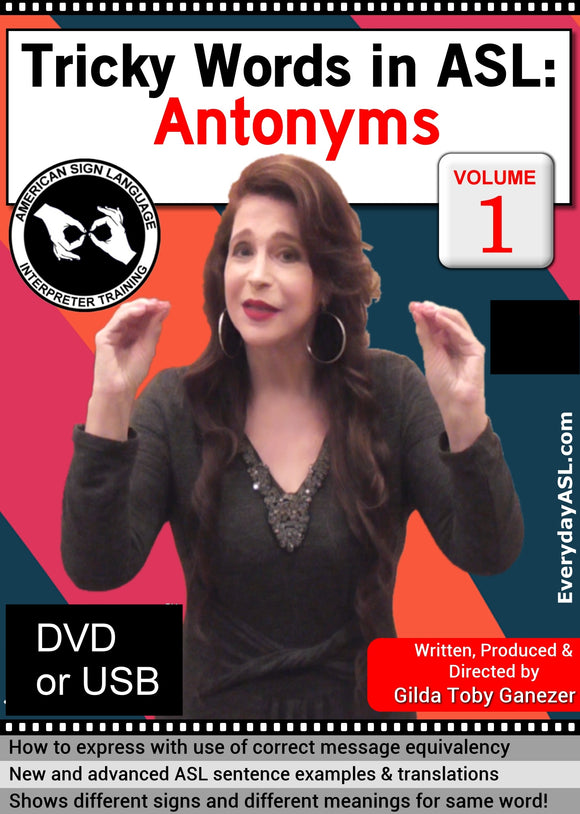 Tricky Words in ASL: Antonyms, Vol. 1 Film DVD or USB with FREE S&H