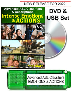 New! Advanced ASL Classifiers & Descriptions: Intense Emotions & Actions DVD + USB Set with FREE S&H