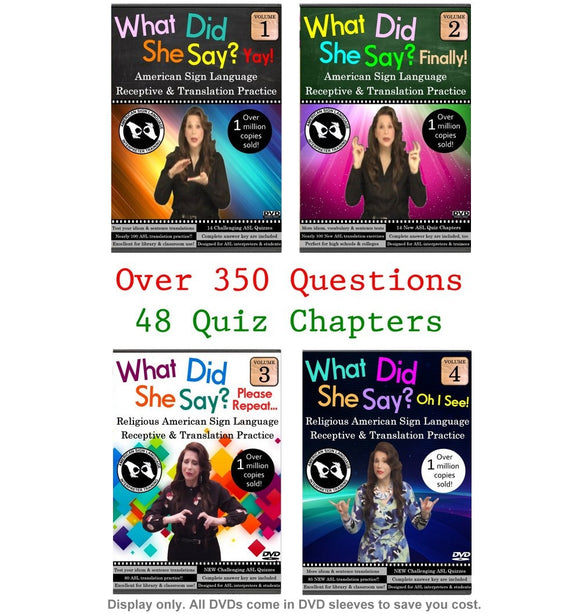 Test Your ASL Skills with our 4-DVD What Did She Say? ASL Receptive Practice & Translation Set